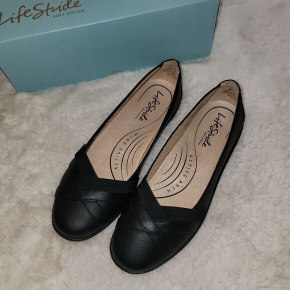 NIB LifeStride Northern Black Slip-on Flat Shoes w Active Arch Tech Size 9.5 - Picture 12 of 14